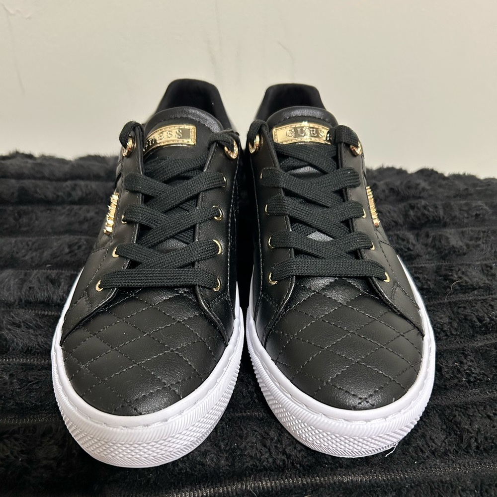 Macy's Guess Black Quilted Sneakers with Gold Details
